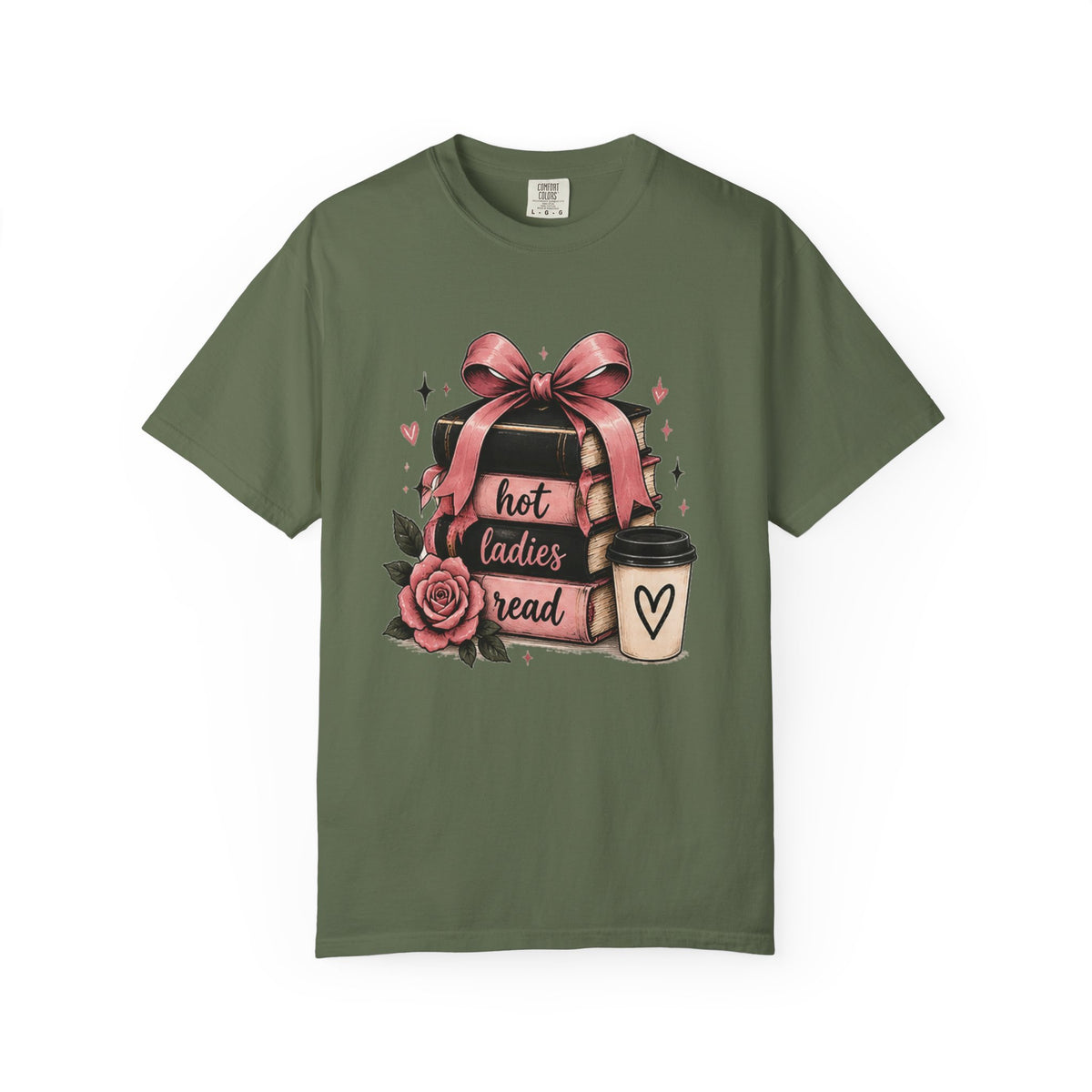 Hot Ladies Read T-shirt | Coffee Cup, Rose Ribbon Bakery Illustration
