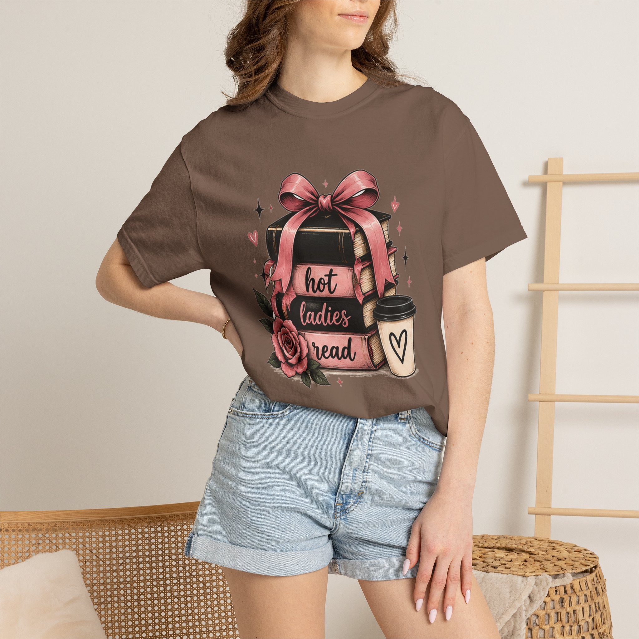 Hot Ladies Bread T-shirt | Coffee Cup, Rose Ribbon Bakery Illustration