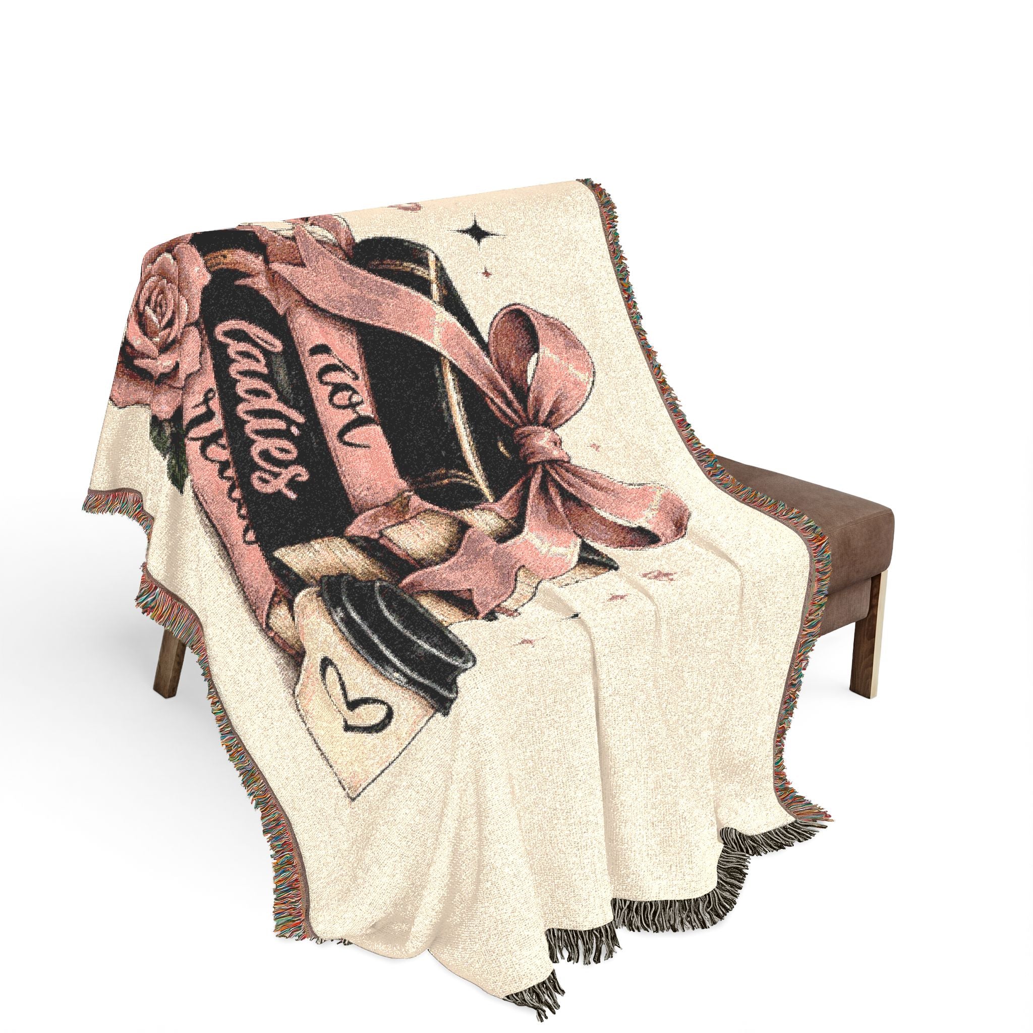 Stacked Books with Bow Woven Blanket | Cozy Reading Decor