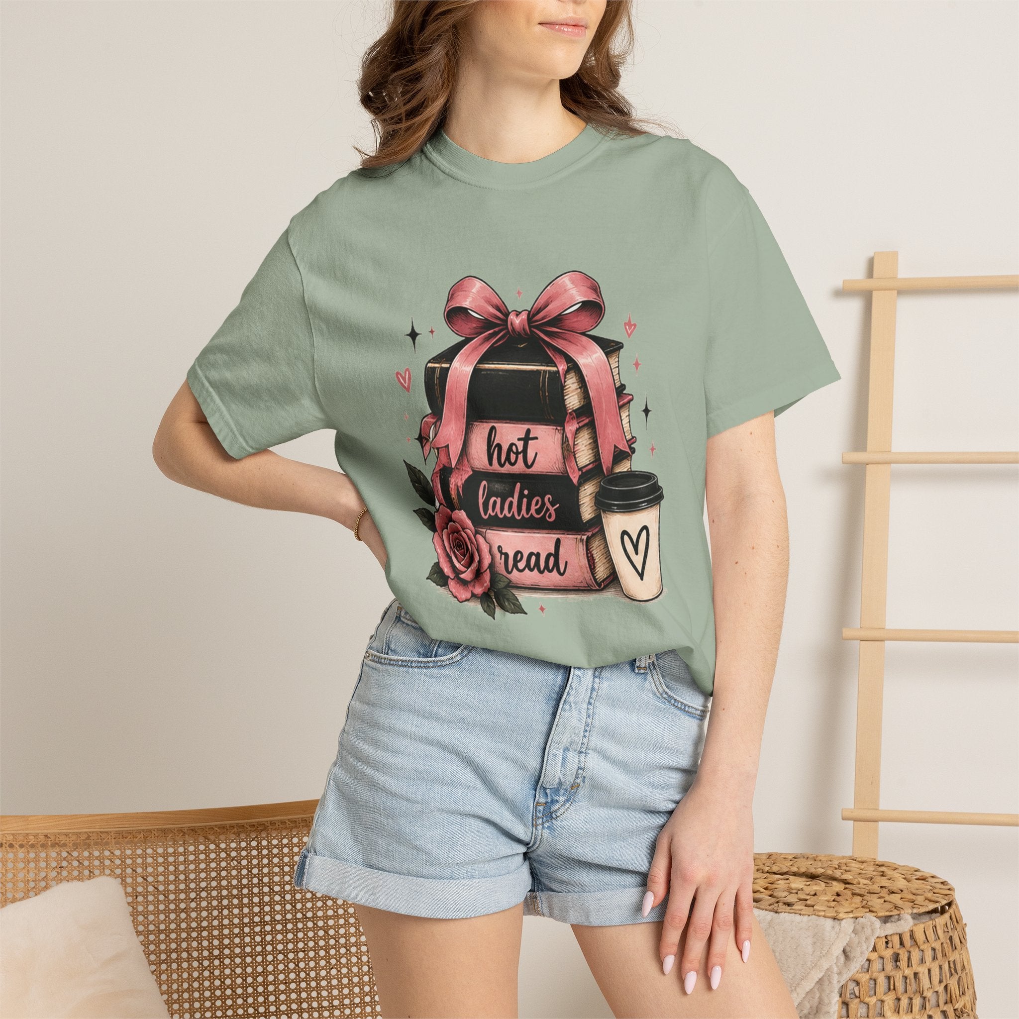 Hot Ladies Bread T-shirt | Coffee Cup, Rose Ribbon Bakery Illustration