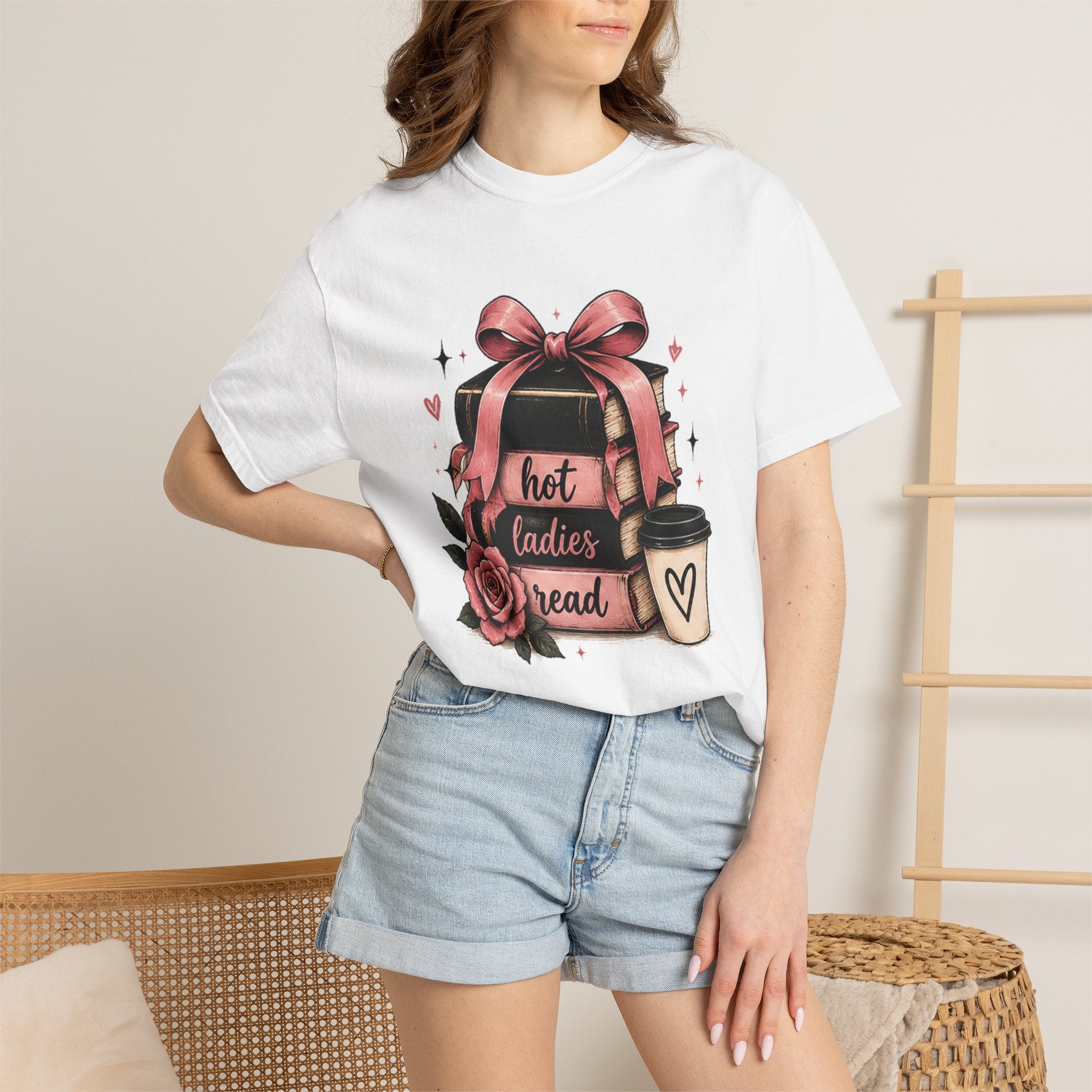 Hot Ladies Bread T-shirt | Coffee Cup, Rose Ribbon Bakery Illustration