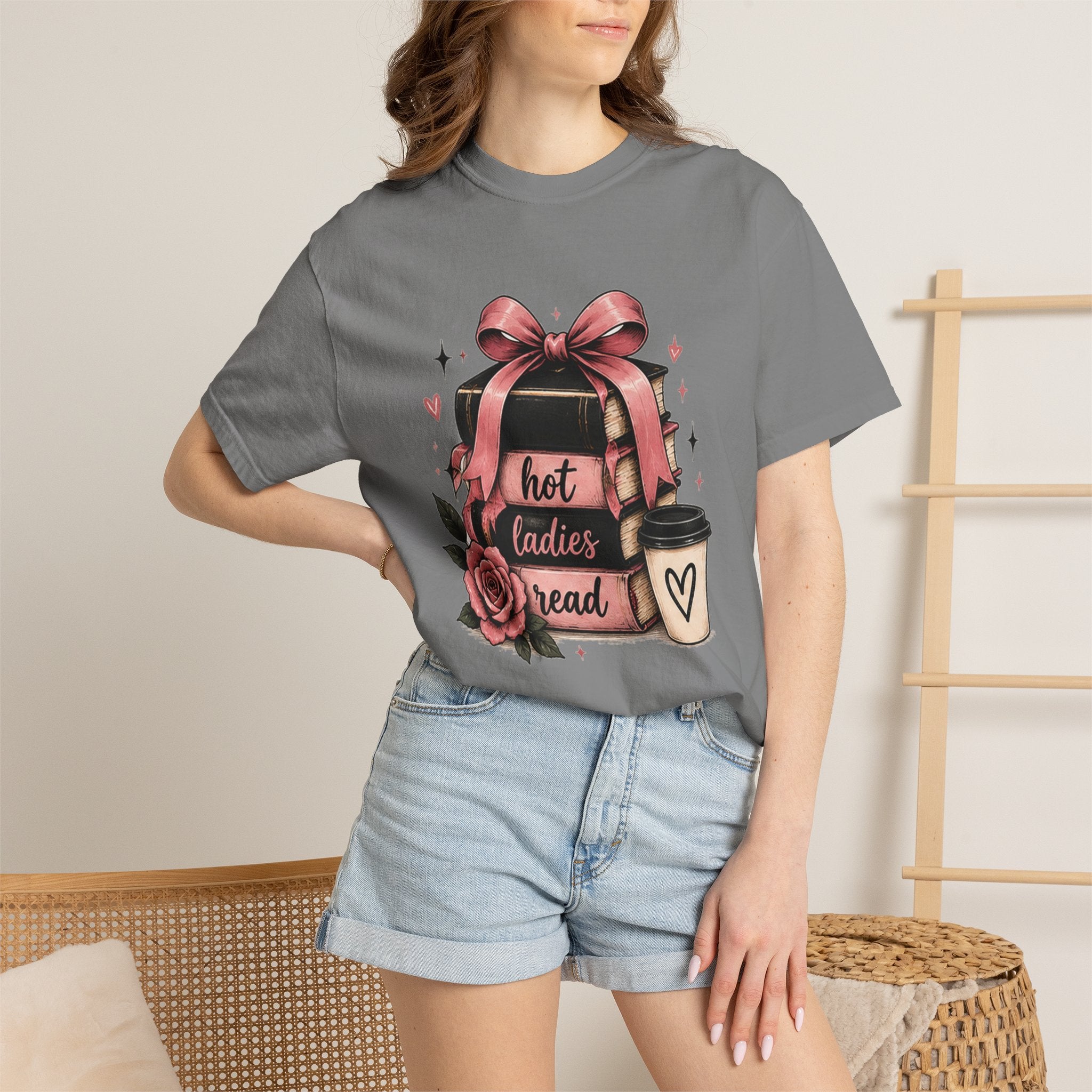 Hot Ladies Bread T-shirt | Coffee Cup, Rose Ribbon Bakery Illustration