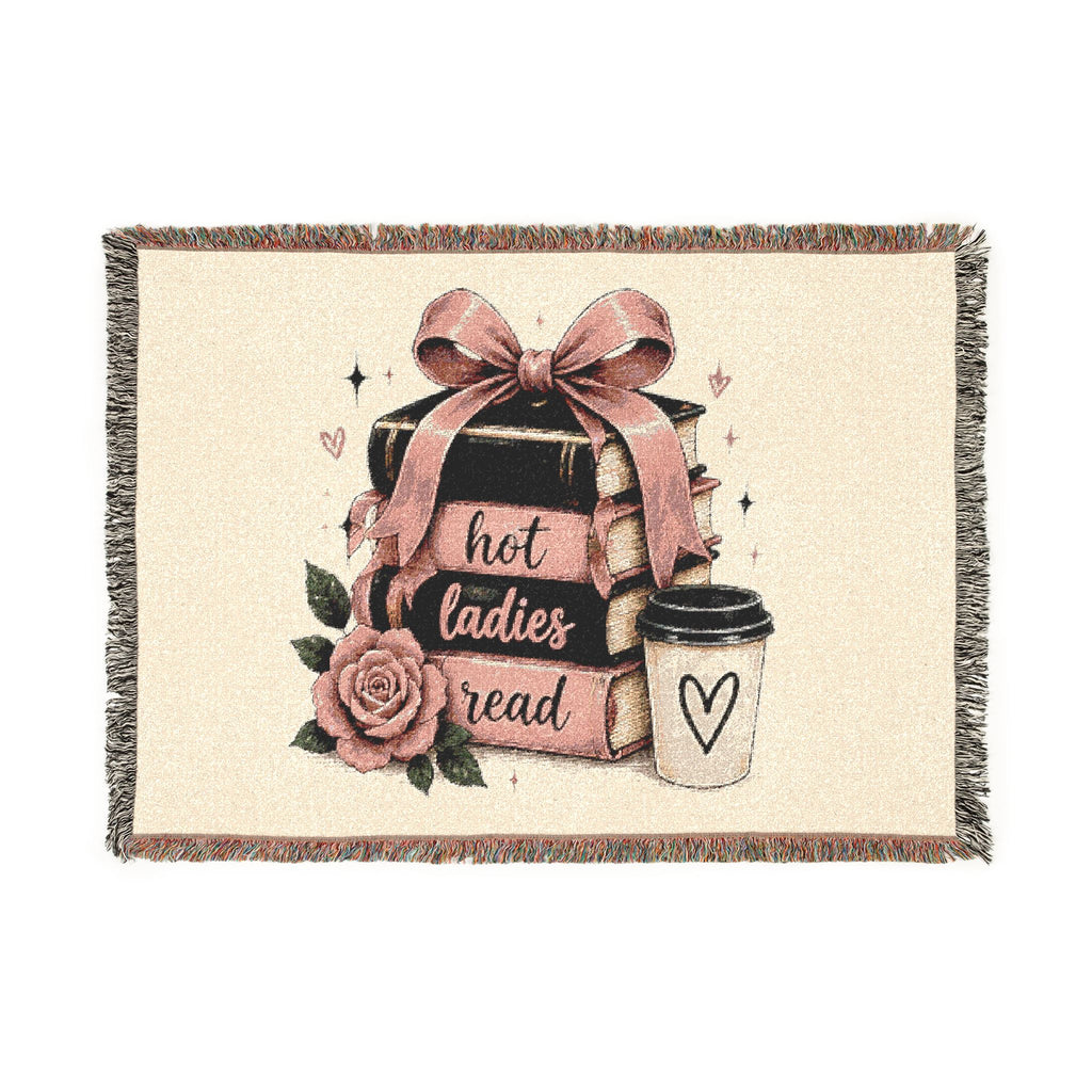 Stacked Books with Bow Woven Blanket | Cozy Reading Decor
