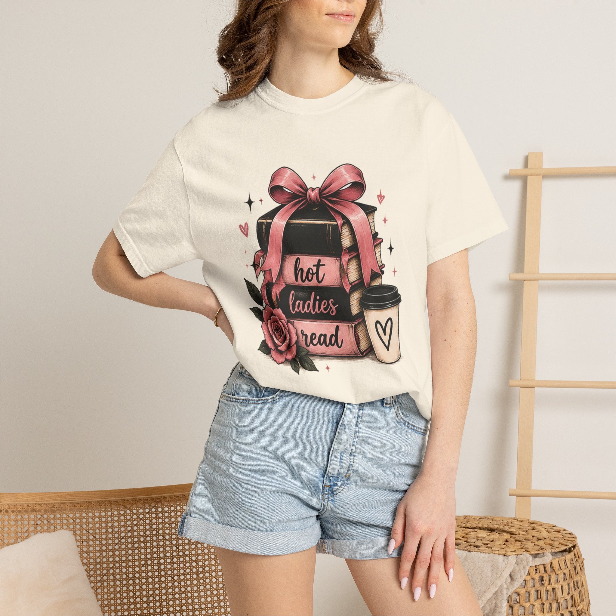 Hot Ladies Bread T-shirt | Coffee Cup, Rose Ribbon Bakery Illustration