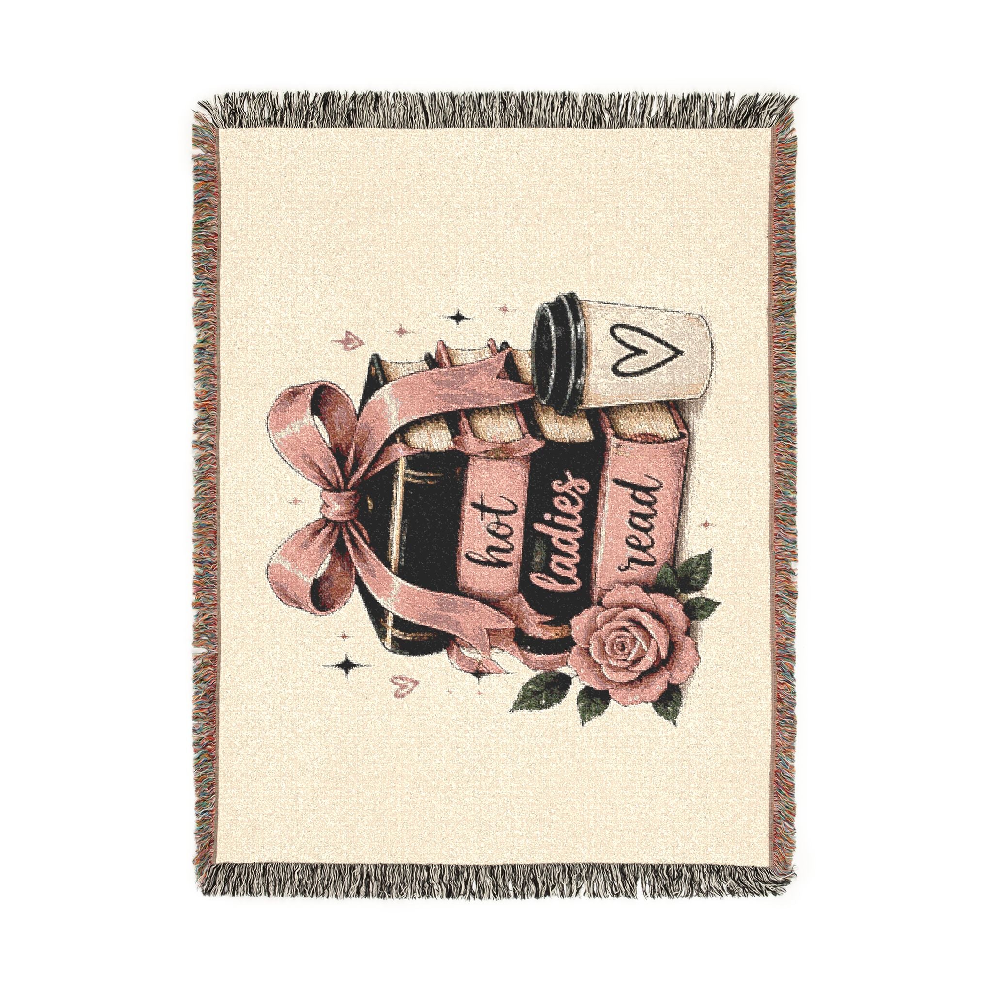 Stacked Books with Bow Woven Blanket | Cozy Reading Decor