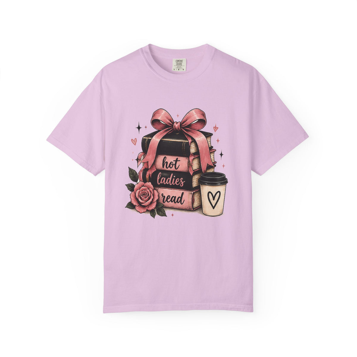 Hot Ladies Read T-shirt | Coffee Cup, Rose Ribbon Bakery Illustration