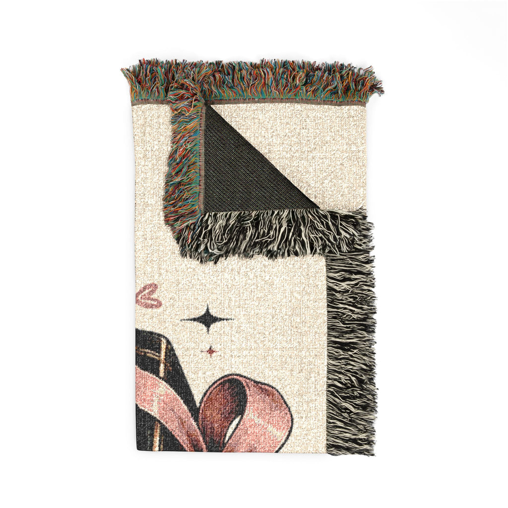 Stacked Books with Bow Woven Blanket | Cozy Reading Decor