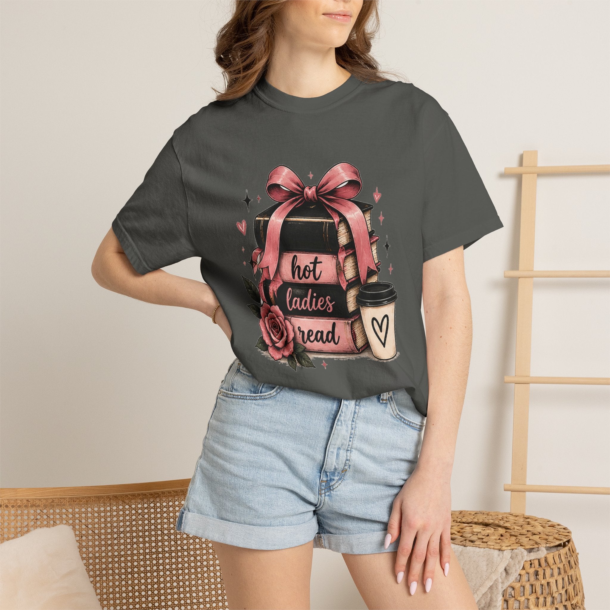 Hot Ladies Bread T-shirt | Coffee Cup, Rose Ribbon Bakery Illustration