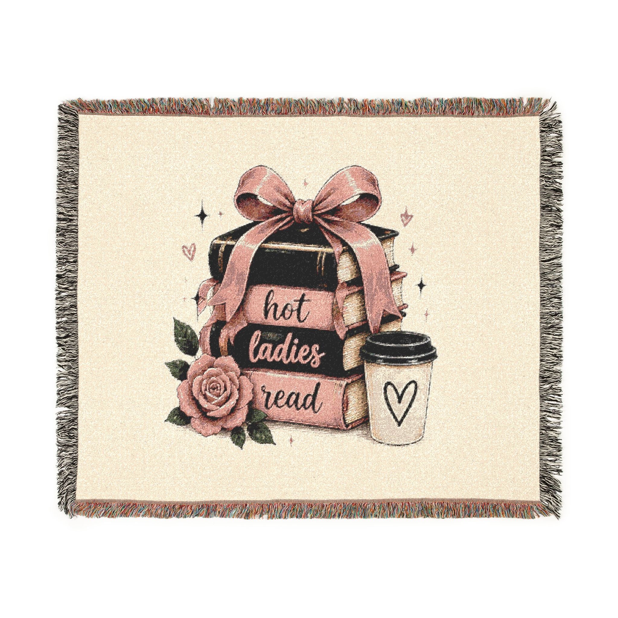 Stacked Books with Bow Woven Blanket | Cozy Reading Decor